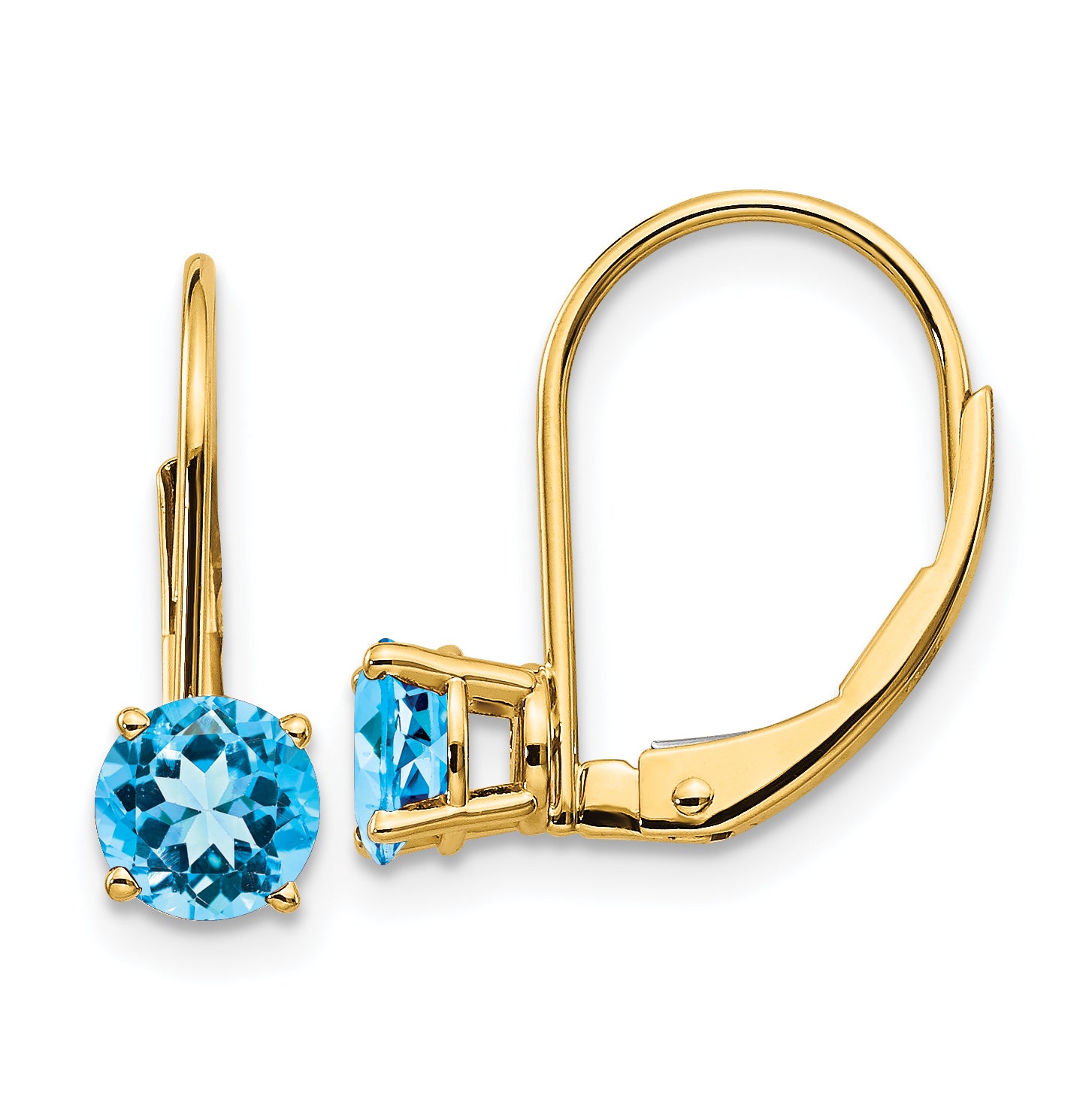 14k 5mm Blue Topaz Leverback Earrings