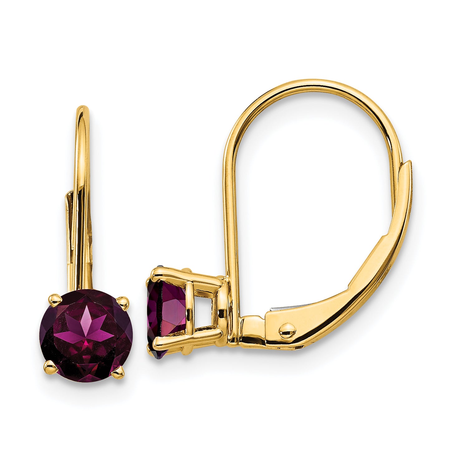 14k 5mm Rhodolite Garnet Leverback Earrings