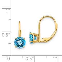 14k 6mm Blue Topaz Leverback Earrings