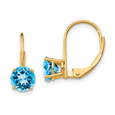 14k 6mm Blue Topaz Leverback Earrings