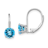 14k White Gold 6mm Blue Topaz Leverback Earrings