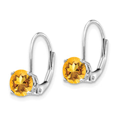 14k White Gold 6mm Citrine Leverback Earrings