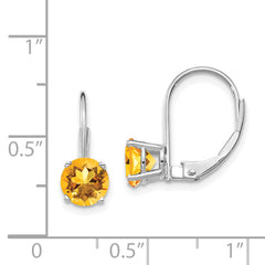 14k White Gold 6mm Citrine Leverback Earrings