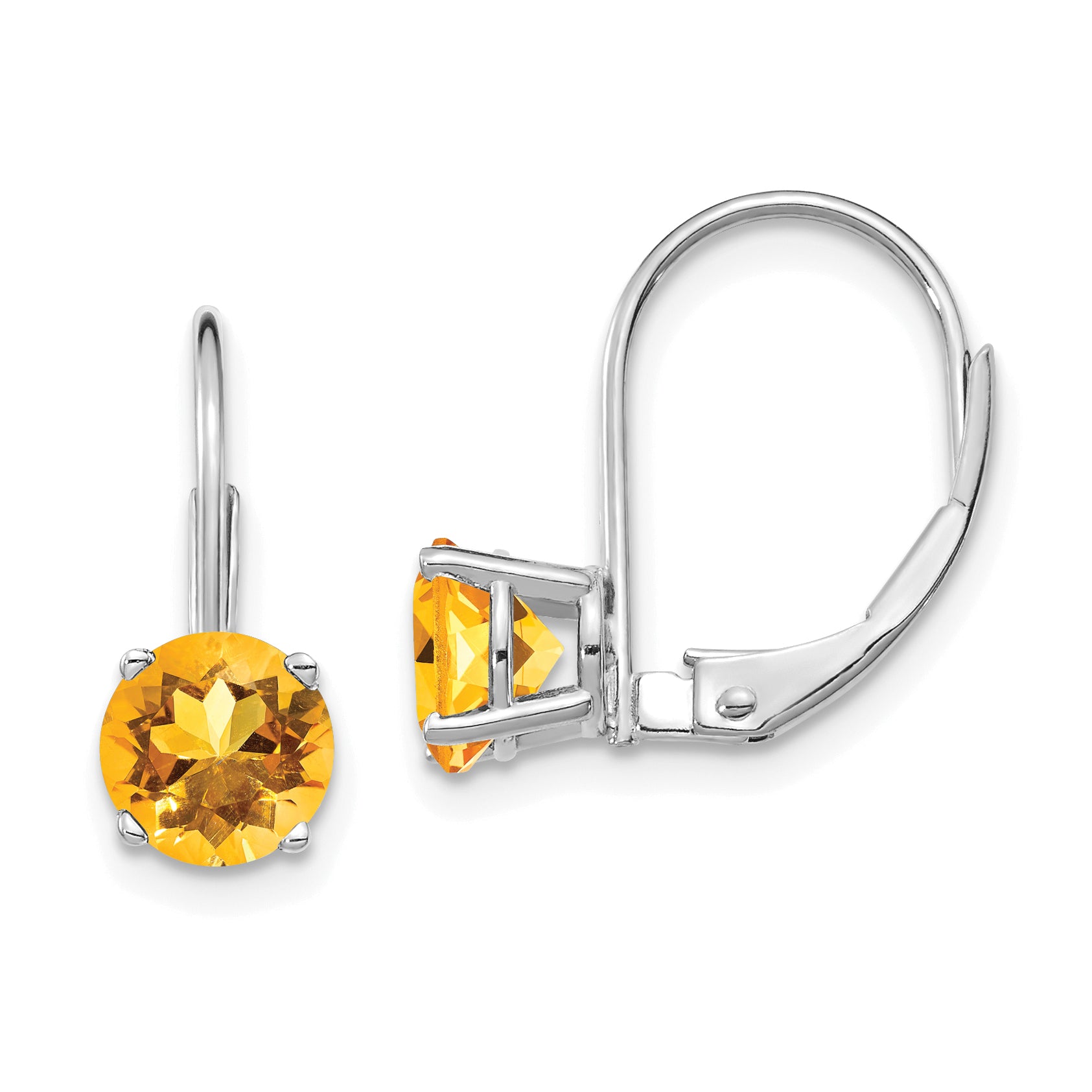 14k White Gold 6mm Citrine Leverback Earrings