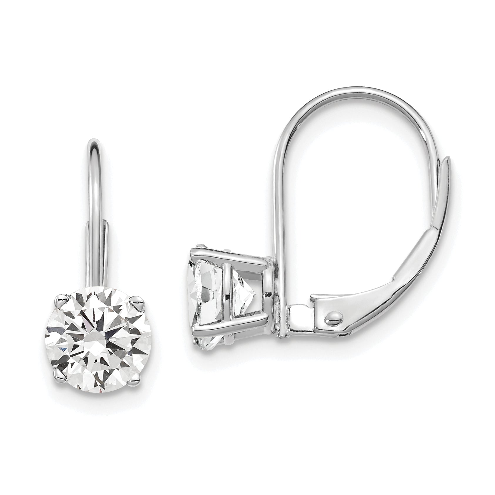 14k White Gold 6mm Cubic Zirconia Leverback Earrings
