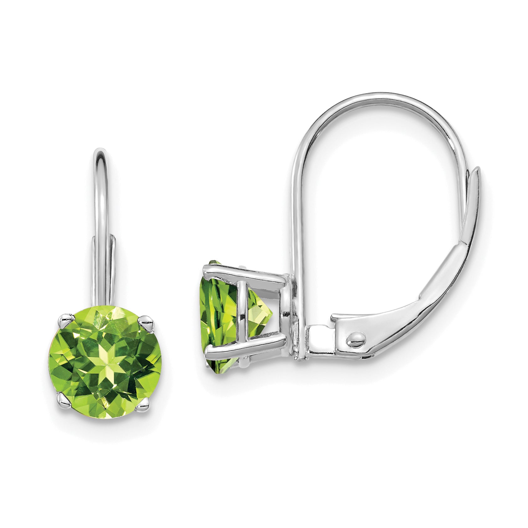 14k White Gold 6mm Peridot Leverback Earrings