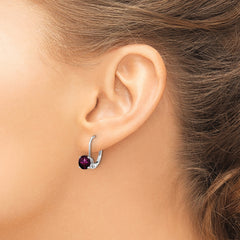14k White Gold 6mm Rhodolite Garnet Leverback Earrings