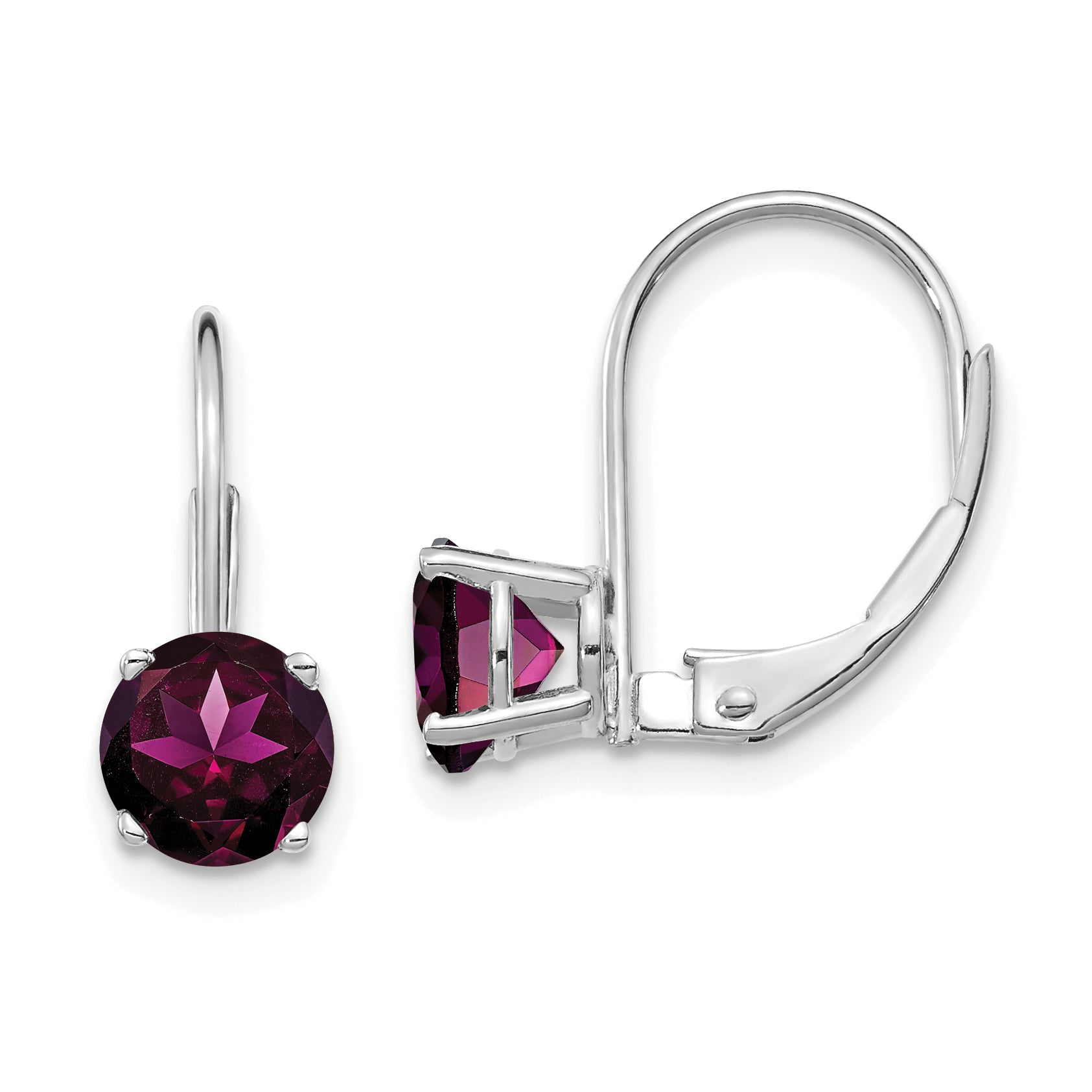 14k White Gold 6mm Rhodolite Garnet Leverback Earrings