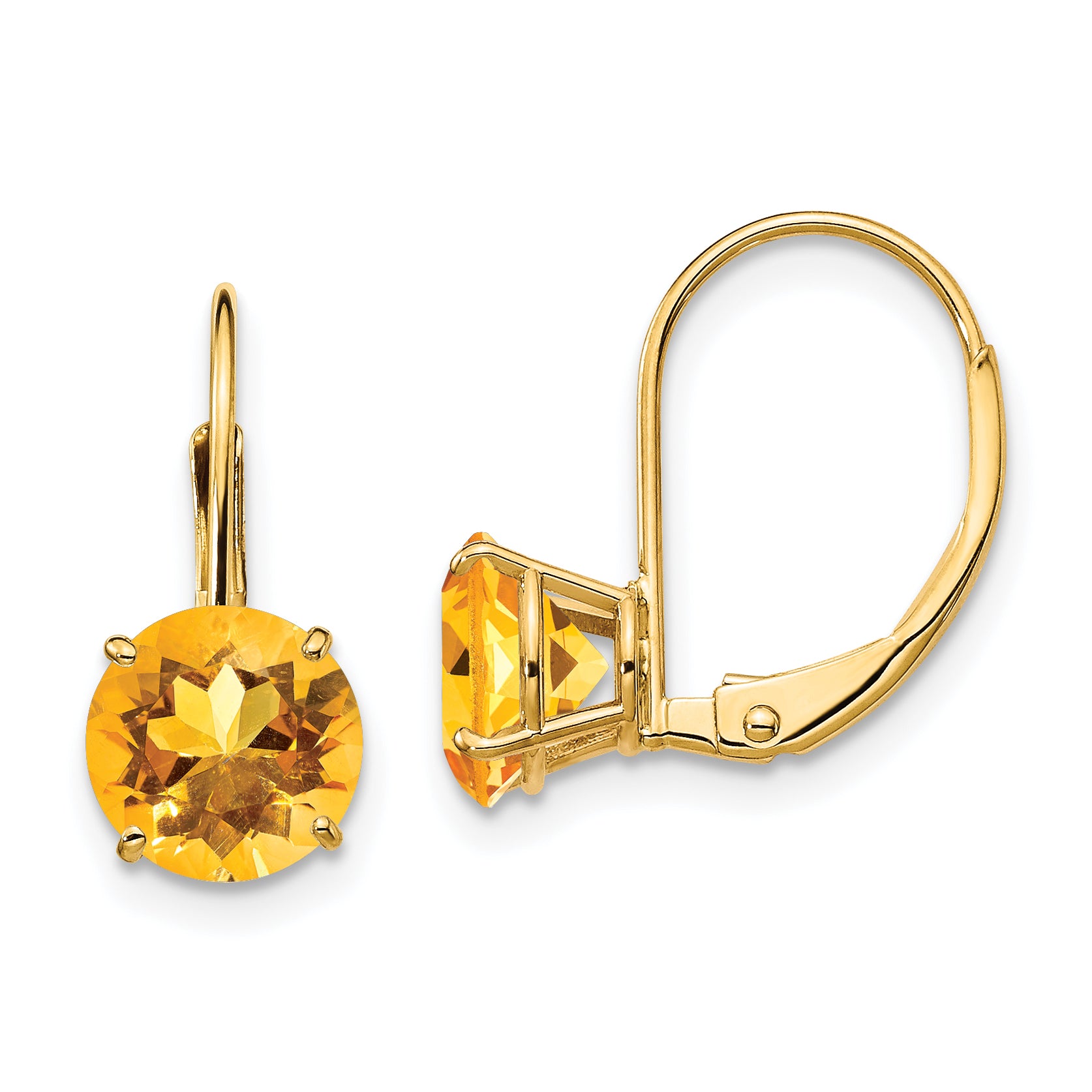 14k 7mm Citrine Leverback Earrings