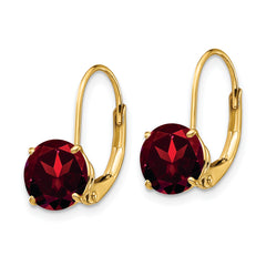 14k Garnet Round Leverback Earrings