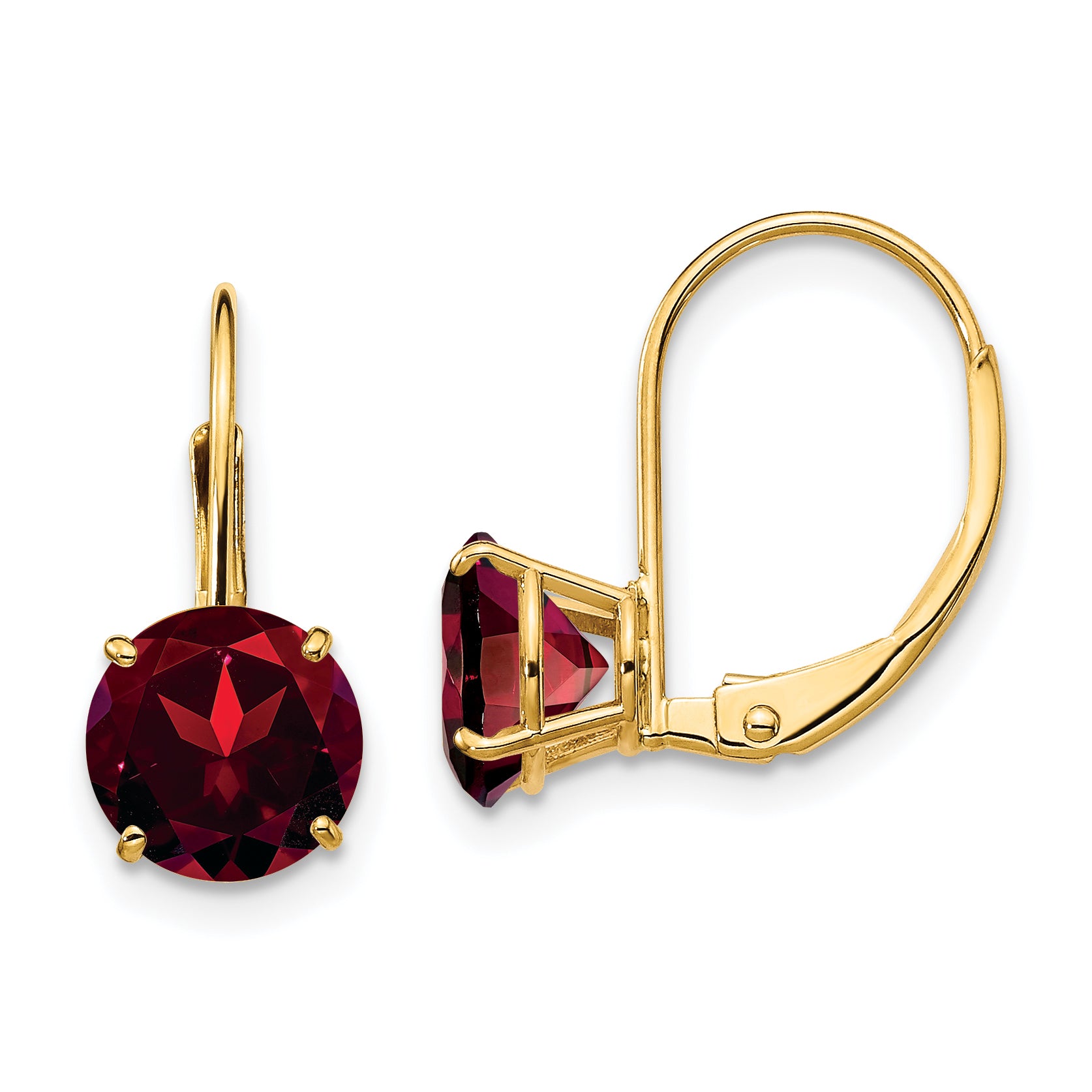 14k Garnet Round Leverback Earrings