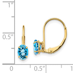 14k 6x4mm Oval Blue Topaz Leverback Earrings
