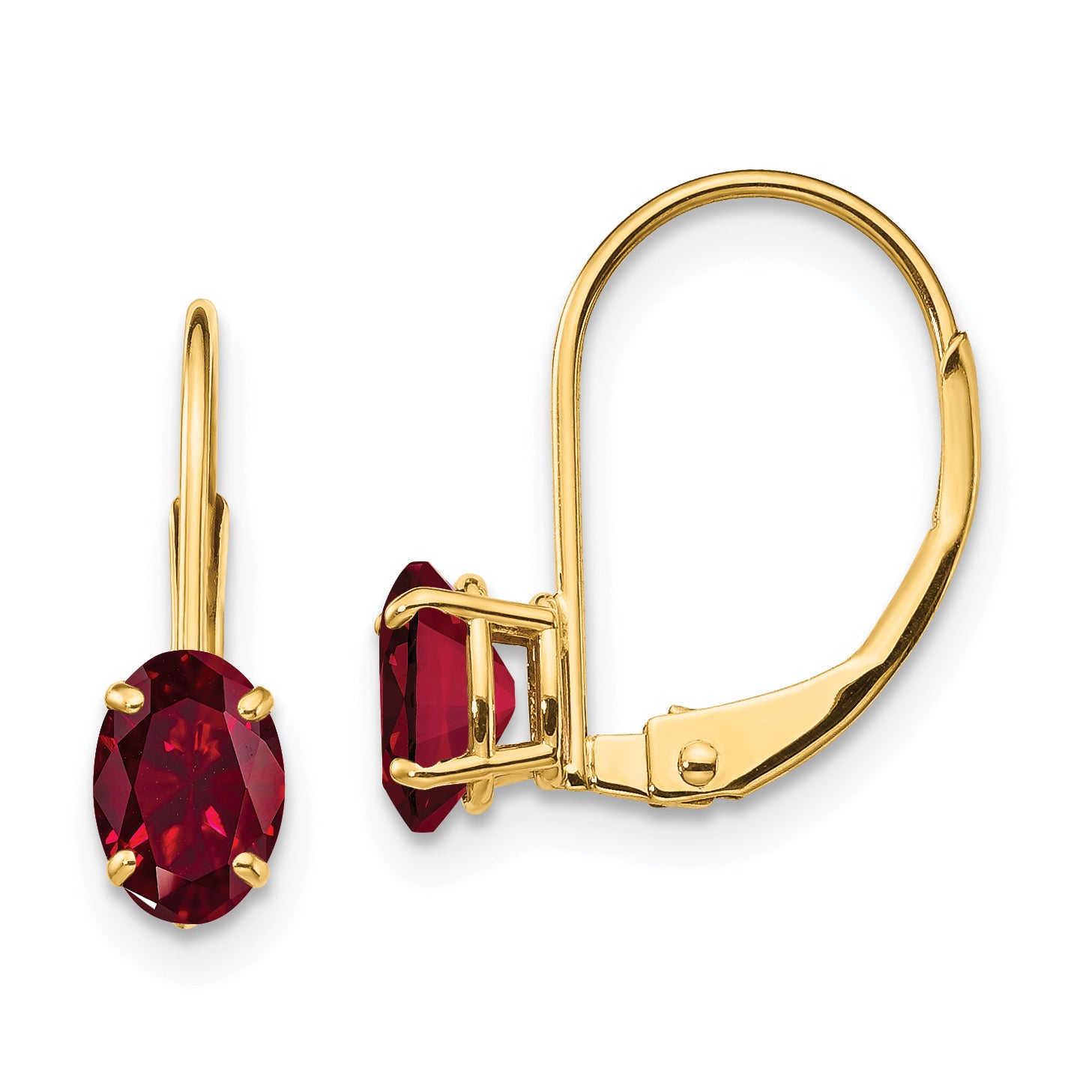 14k 6x4mm Oval Created Ruby Leverback Earrings