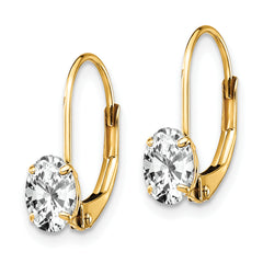 14k 6x4mm Oval Cubic Zirconia Leverback Earrings