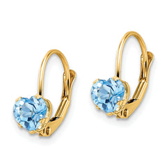 14k 5mm Heart Blue Topaz Leverback Earrings