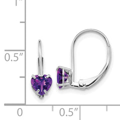 14k White Gold 5mm Heart Amethyst Leverback Earrings