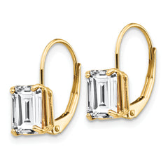 14k 7x5mm Emerald Cut Cubic Zirconia Leverback Earrings