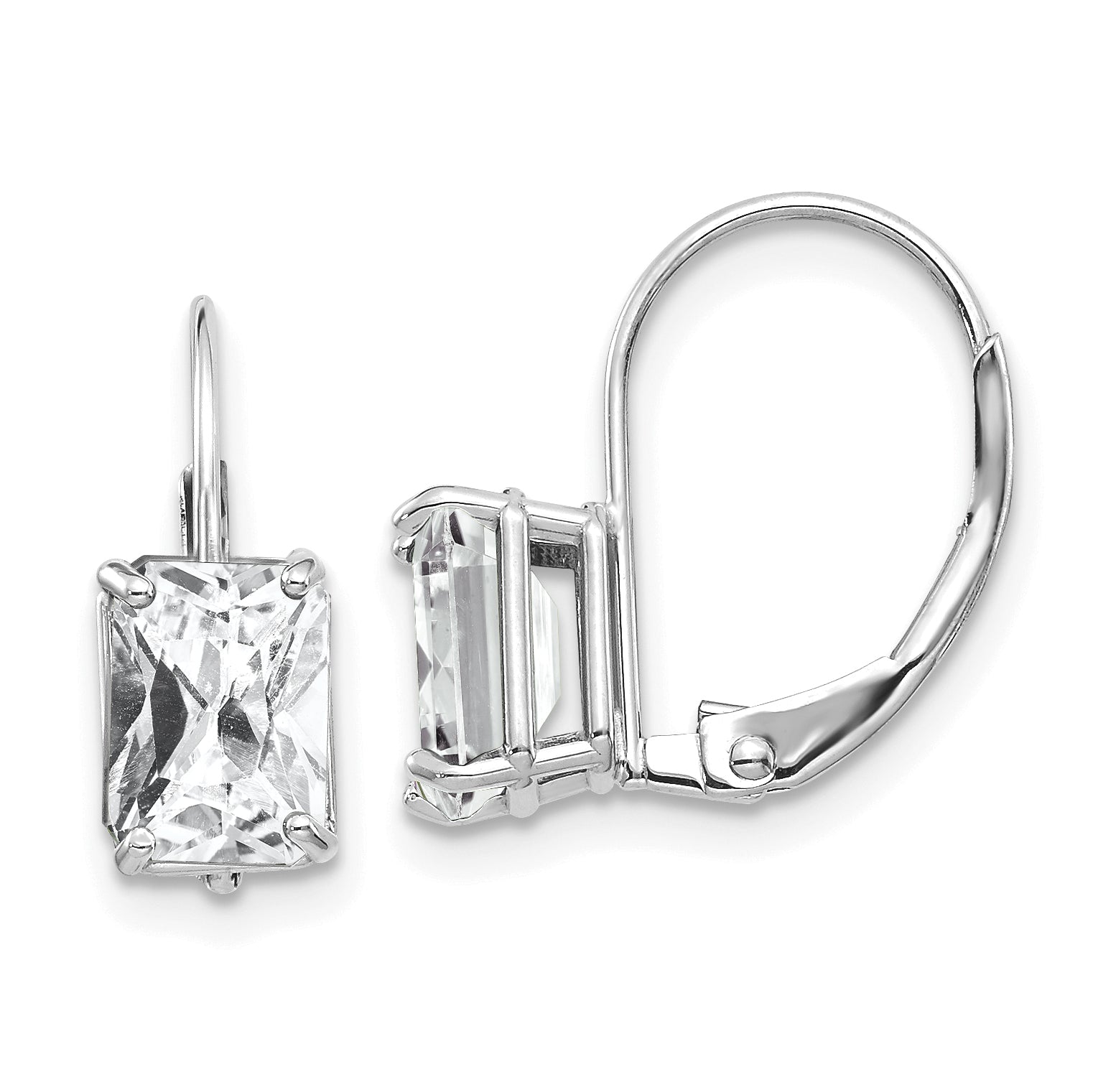 14k White Gold 7x5mm Emerald Cut Cubic Zirconia Earrings