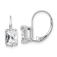 14k White Gold 7x5mm Emerald Cut Cubic Zirconia Earrings