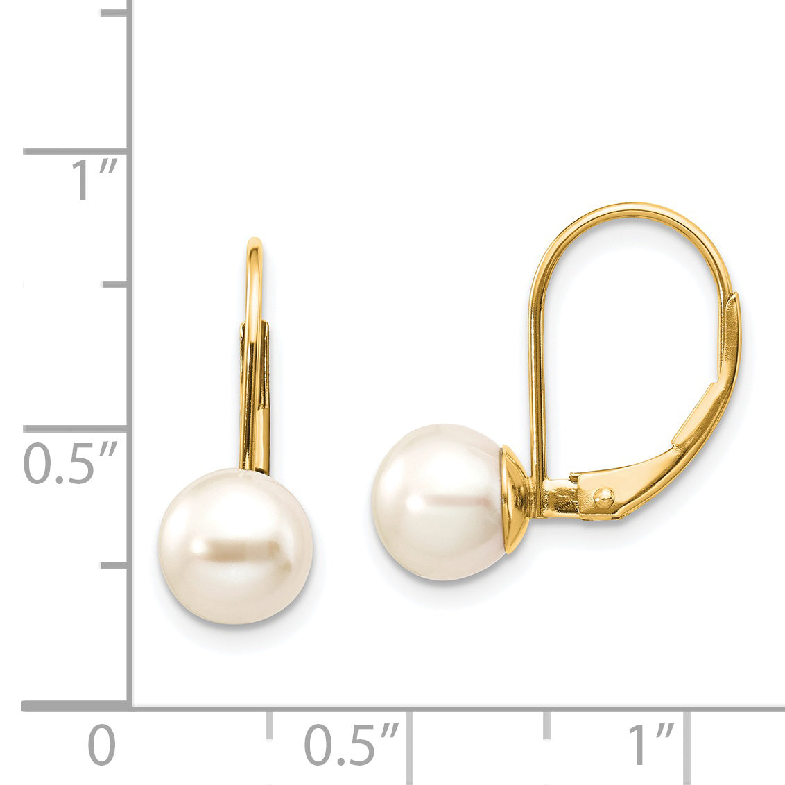 14k 7-8mm White Round Freshwater Cultured Pearl Leverback Earrings