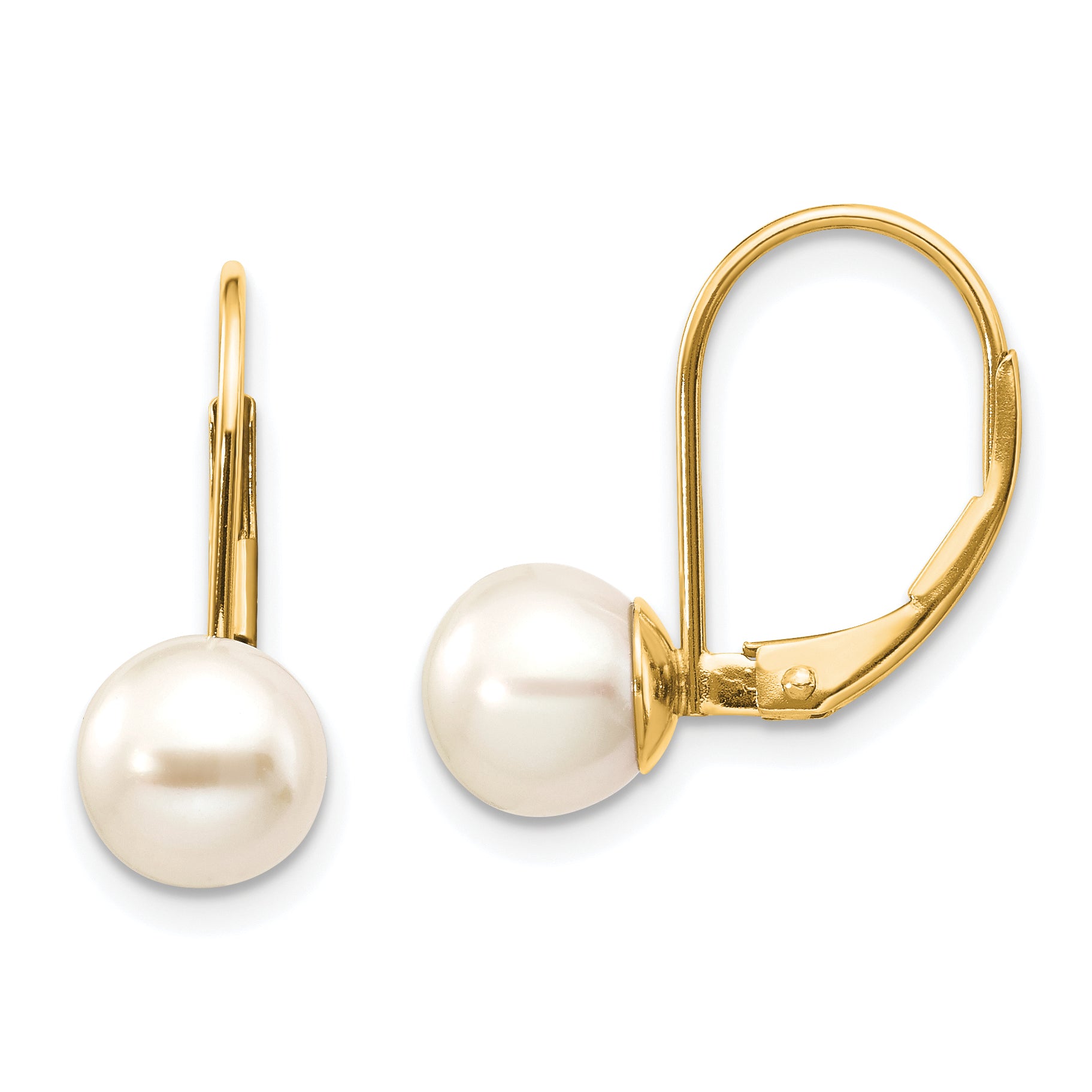 14k 7-8mm White Round Freshwater Cultured Pearl Leverback Earrings