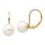 14k 8-9mm White Round Freshwater Cultured Pearl Leverback Earrings