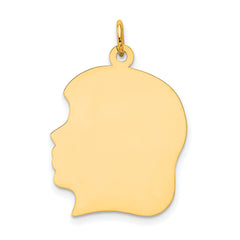 10K Gold Engravable Girl Head Charm Polished Facing Left 30mm
