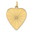 Heart Disc Charm in 14K Yellow Gold, 24x19mm Textured Engravable - Sophia Jewelers