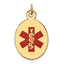 Medical Alert Pendant in 14K Yellow Gold, 23x16.5mm, Red Enamel - Sophia Jewelers
