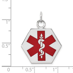 14K White Gold Red Enamel Medical Jewelry Pendant