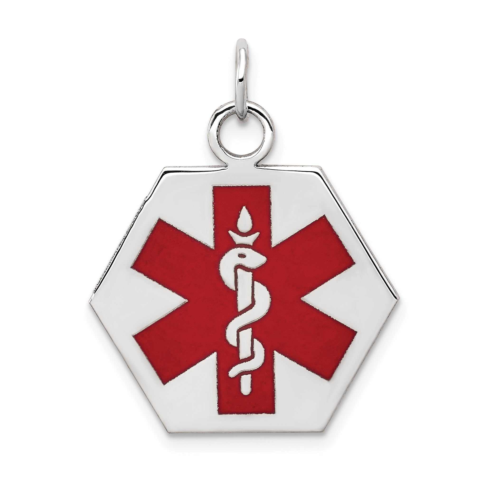 14k White Gold Red Enamel Medical Jewelry Pendant