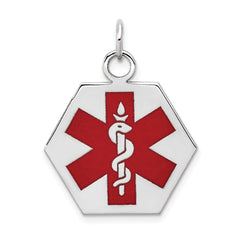 14k White Gold Red Enamel Medical Jewelry Pendant