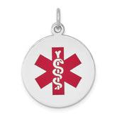 14k White Gold Red Enamel Medical Jewelry Pendant