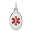 14k White Gold Red Enamel Medical Jewelry Pendant