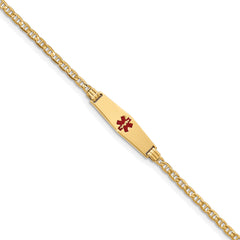 14K Medical Soft Diamond Shape Red Enamel Anchor ID Bracelet