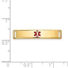 14K Gold Medical ID Bracelet with Polished Engravable Red Enamel