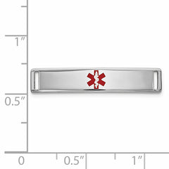 14K White Gold Medical ID Bracelet with Red Enamel & Polished Finish