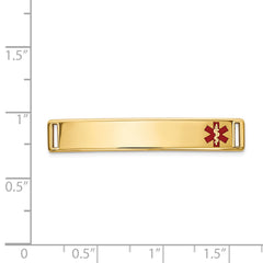 14K Gold Polished Medical ID Bracelet with Engravable Red Enamel