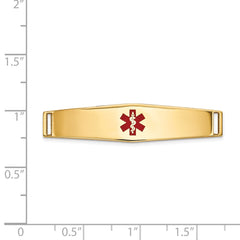 14K Gold Polished Medical ID Bracelet with Red Enamel Engravable Charm