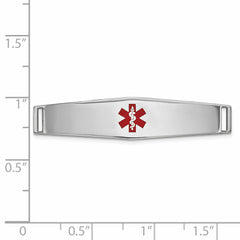 14K White Gold Medical ID Bracelet with Red Enamel, Polished & Engravable
