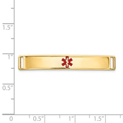 14K Gold Medical ID Bracelet with Polished Engravable Red Enamel Plate