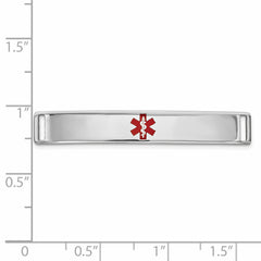 14K White Gold Engravable Unisex Medical ID Bracelet with Red Enamel