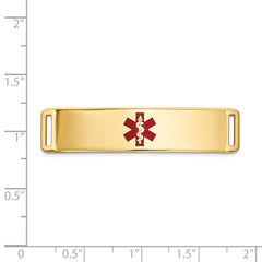 14K Gold Polished Medical ID Bracelet with Red Enamel Accents