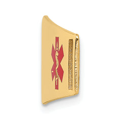 14K Gold Polished Medical ID Bracelet with Red Enamel Engravable