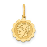 14k Boy Head on .009 Gauge Engravable Scalloped Disc Charm