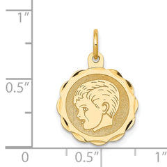 14k Boy Head on .013 Gauge Engravable Scalloped Disc Charm