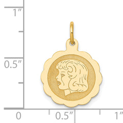 14k Girl Head on .013 Gauge Engravable Scalloped Disc Charm