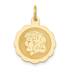 14k Girl Head on .013 Gauge Engravable Scalloped Disc Charm