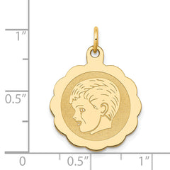 14k Boy Head on .013 Gauge Engravable Scalloped Disc Charm