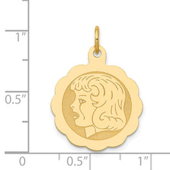 14k Girl Head on .013 Gauge Engravable Scalloped Disc Charm